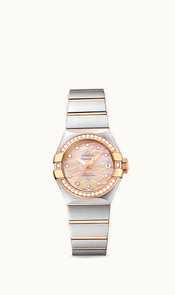 Omega Constellation Co-Axial 27 Brushed Stainless Steel / Red Gold / Diamond / Wavy Brown MOP