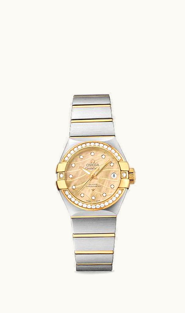 Omega Constellation Co-Axial 27 Brushed Stainless Steel / Yellow Gold / Diamond Bezel / Champagne MOP