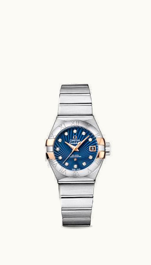 Omega Constellation Co-Axial 27 Brushed Stainless Steel / Red Gold Claws / Blue Supernova