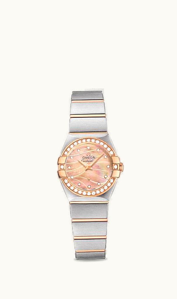 Omega Constellation Quartz 24 Brushed Stainless Steel / Red Gold / Diamond / Wavy Brown MOP