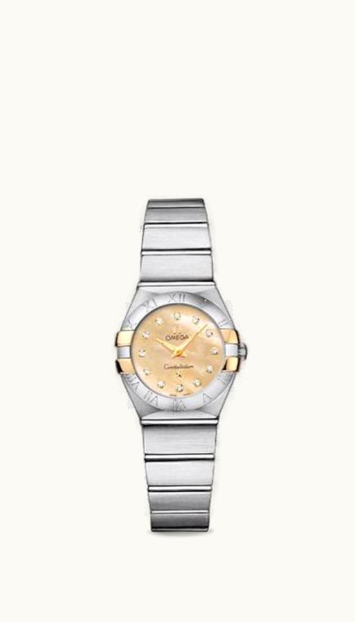 Omega Constellation Quartz 24 Brushed Stainless Steel / Gold Claws / Champagne MOP