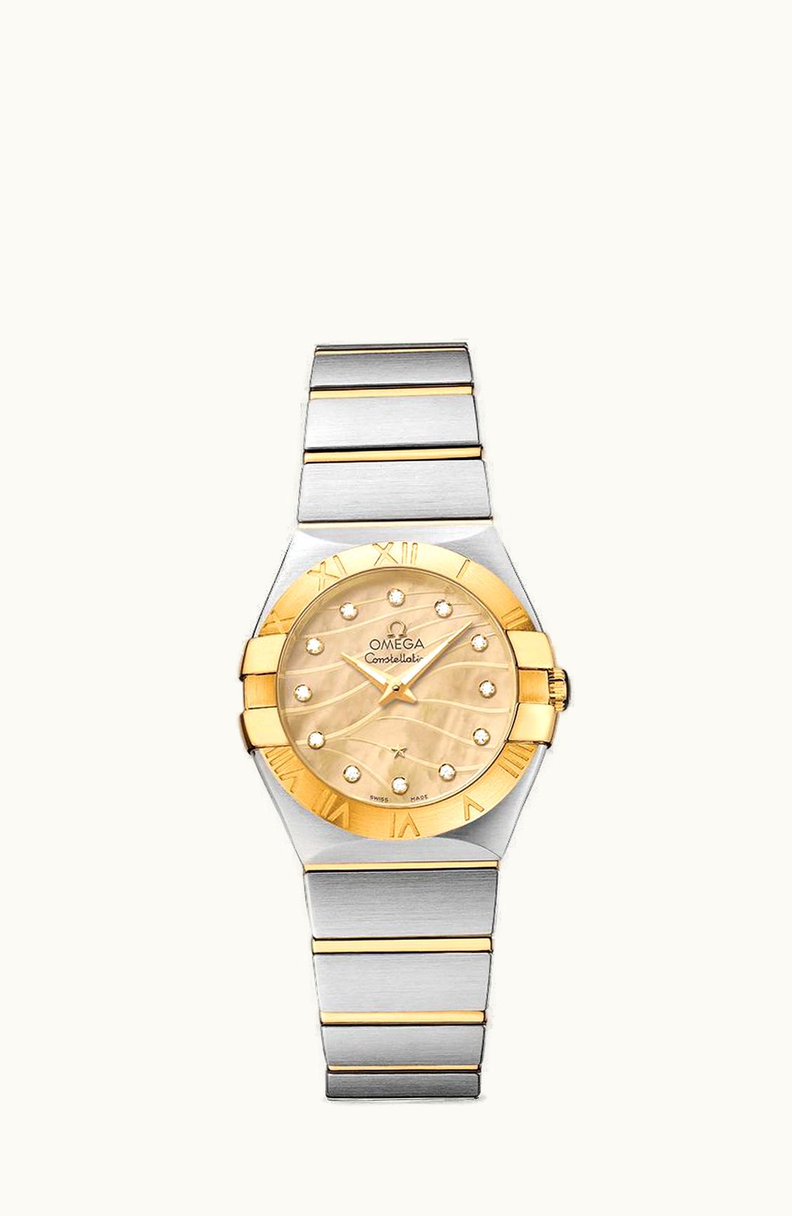 Omega Constellation Quartz 27 Brushed Stainless Steel / Yellow Gold / Champagne MOP