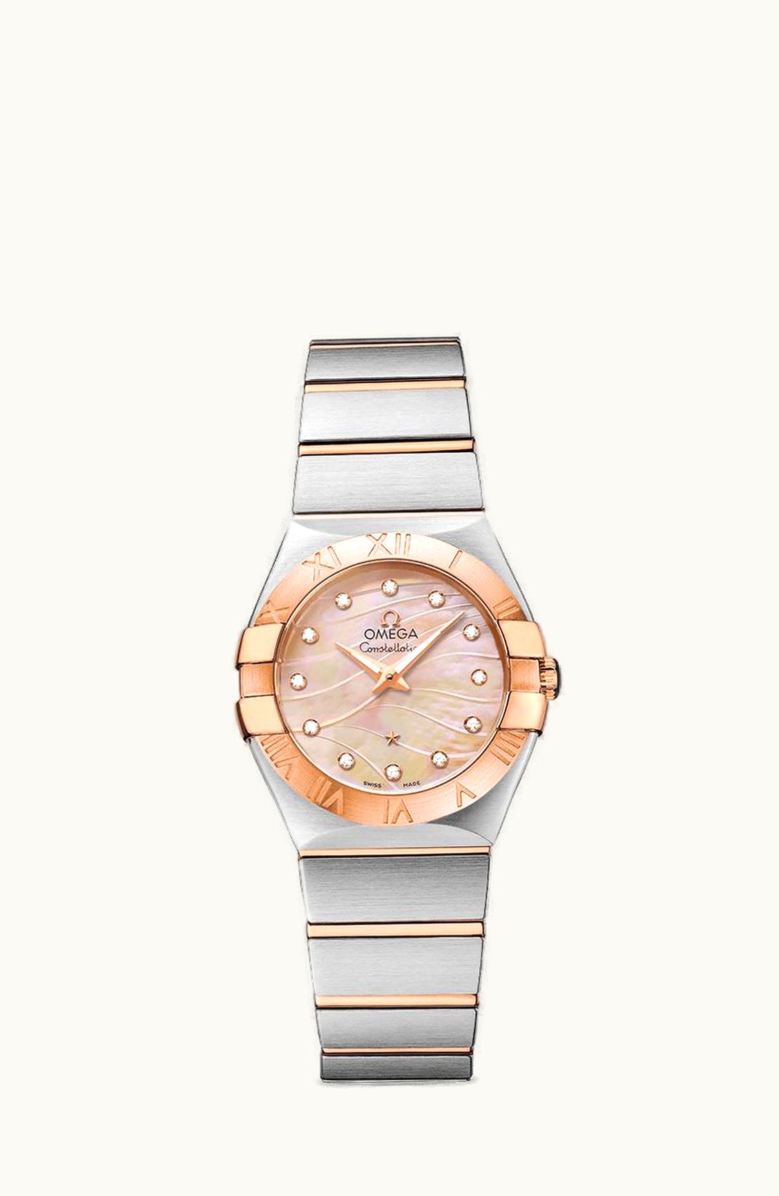 Omega Constellation Quartz 27 Brushed Stainless Steel / Red Gold / Red MOP