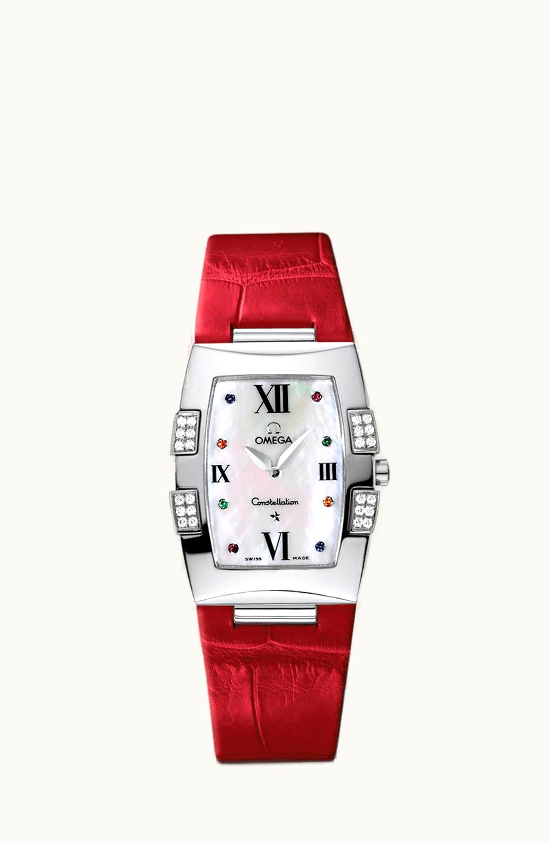 Omega Constellation Quadrella Quartz 25 Stainless Steel / MOP / Red Alligator