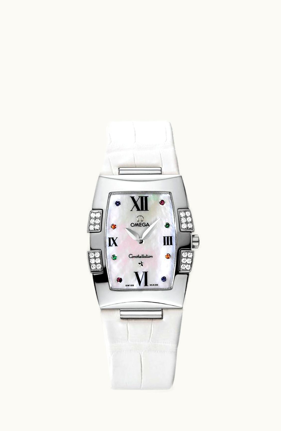 Omega Constellation Quadrella Quartz 25 Stainless Steel / MOP / White Alligator