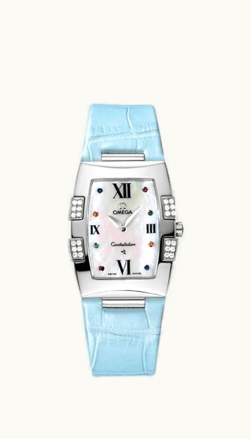 Omega Constellation Quadrella Quartz 25 Stainless Steel / MOP / Blue Alligator