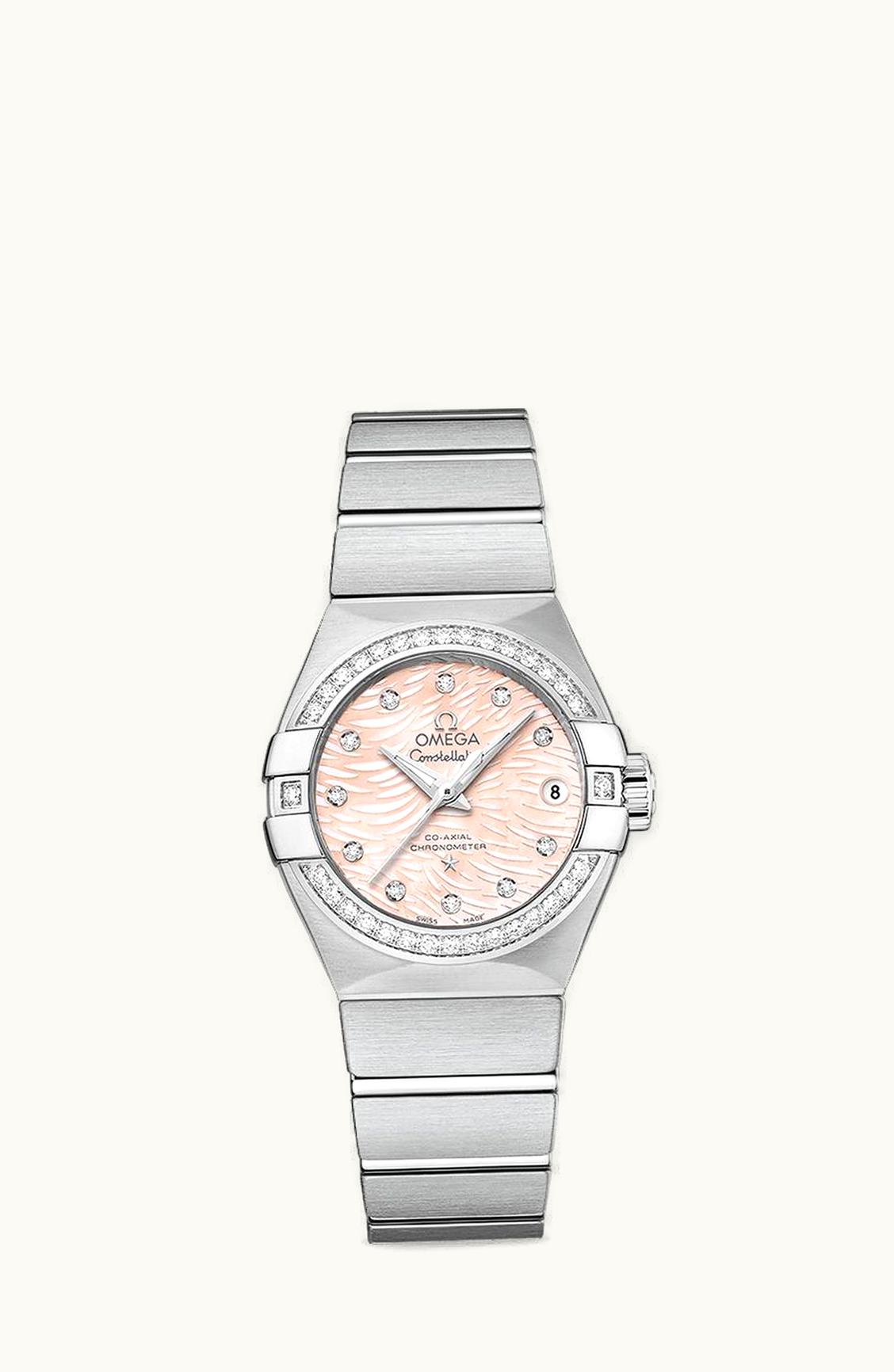 Omega Constellation Co-Axial 27 Brushed Stainless Steel / Diamond / Pink MOP