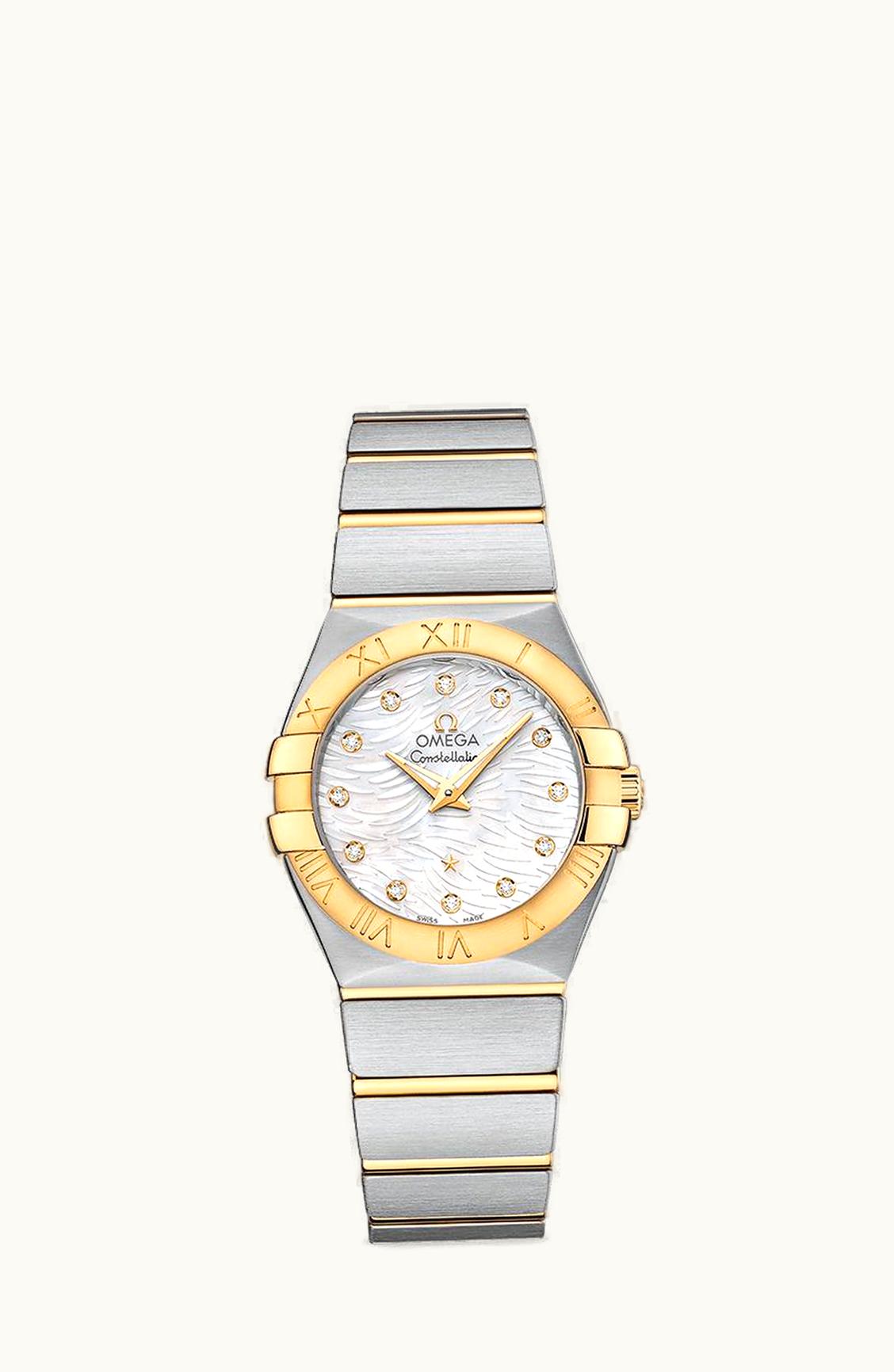 Omega Constellation Quartz 27 Brushed Stainless Steel / Yellow Gold / Wavy MOP