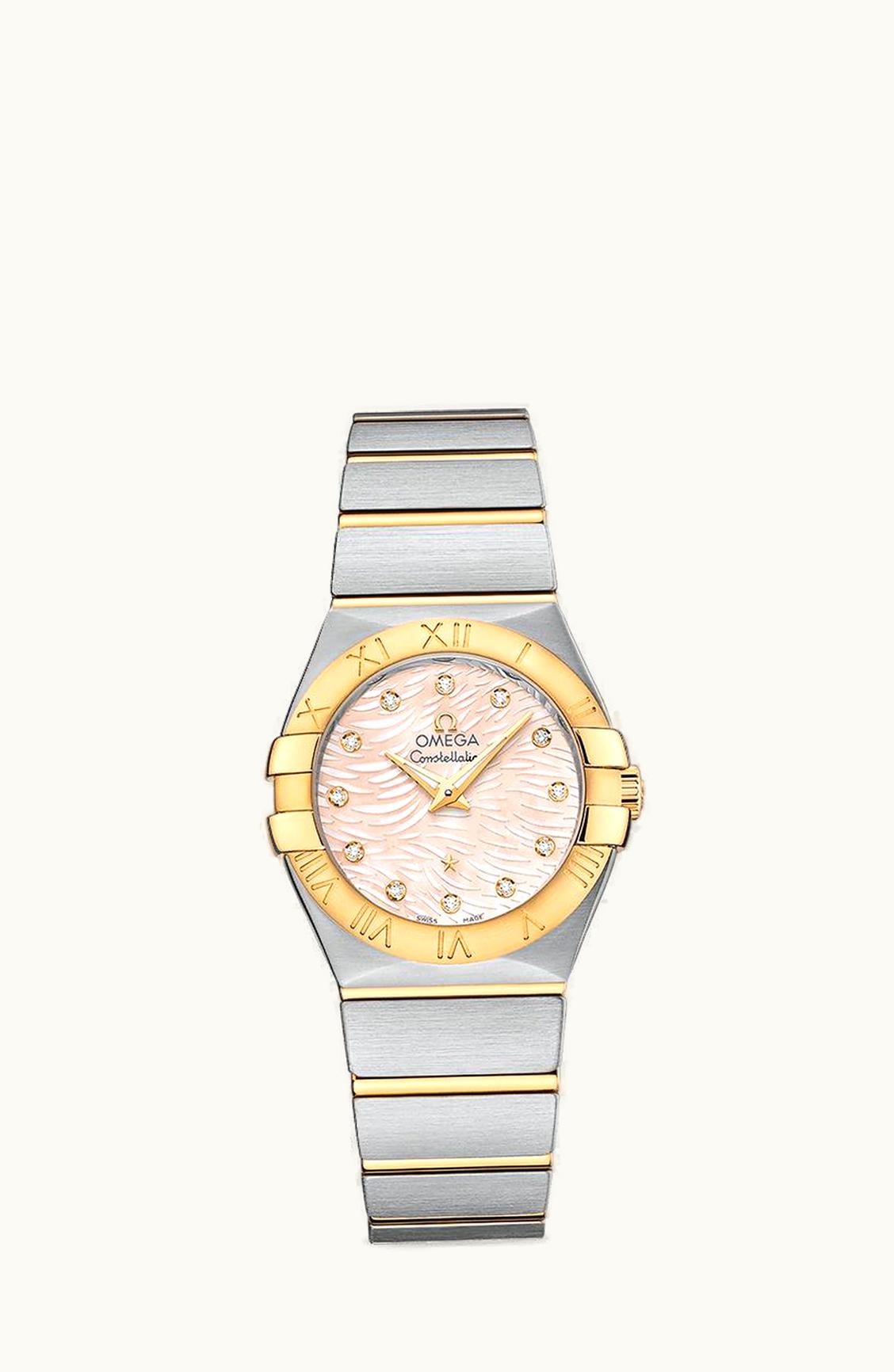 Omega Constellation Quartz 27 Brushed Stainless Steel / Yellow Gold / Pink MOP