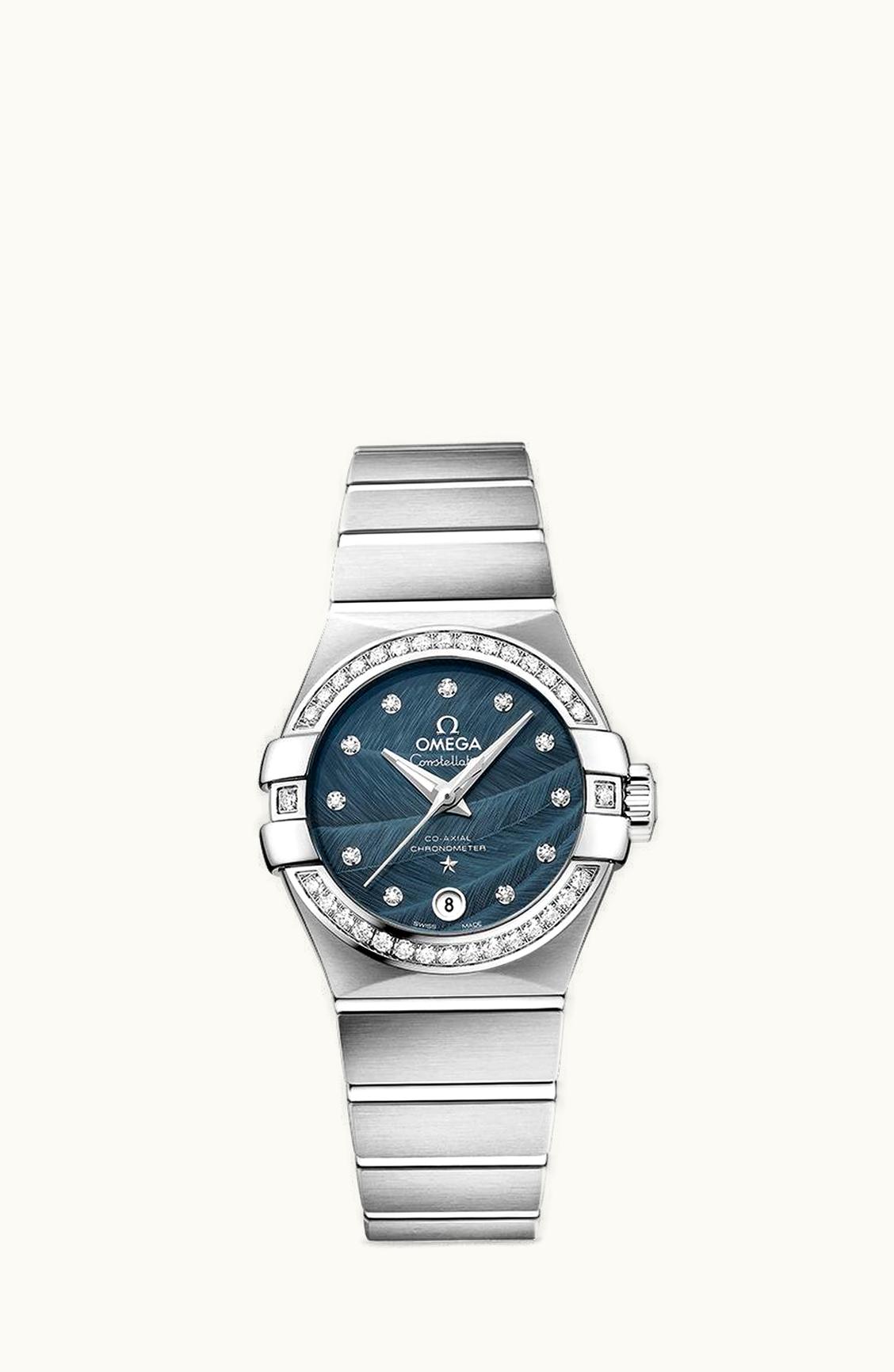 Omega Constellation Co-Axial 27 Brushed Stainless Steel / Diamond / Blue Feather