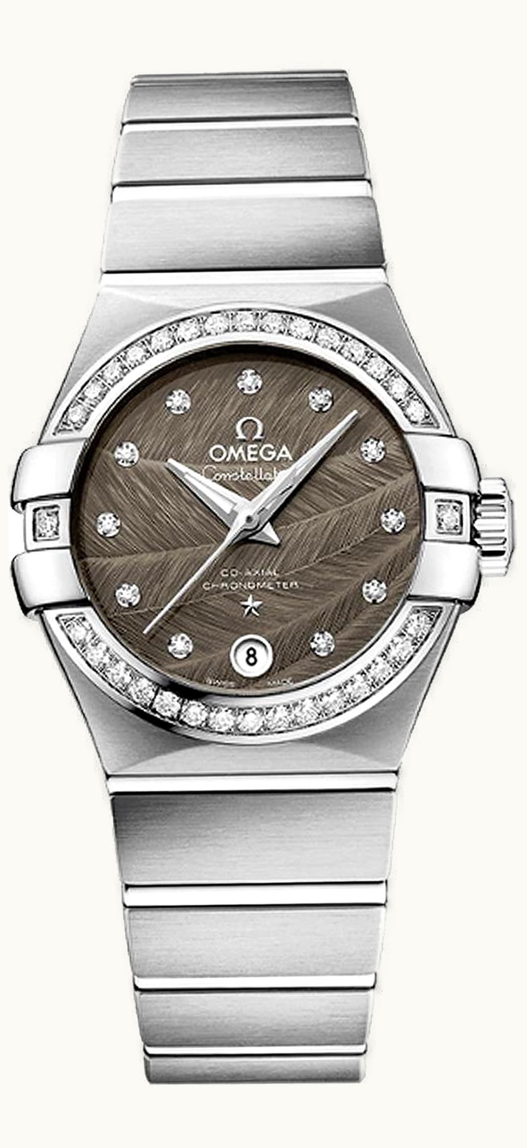 Omega Constellation Co-Axial 27 Brushed Stainless Steel / Diamond / Grey Feather