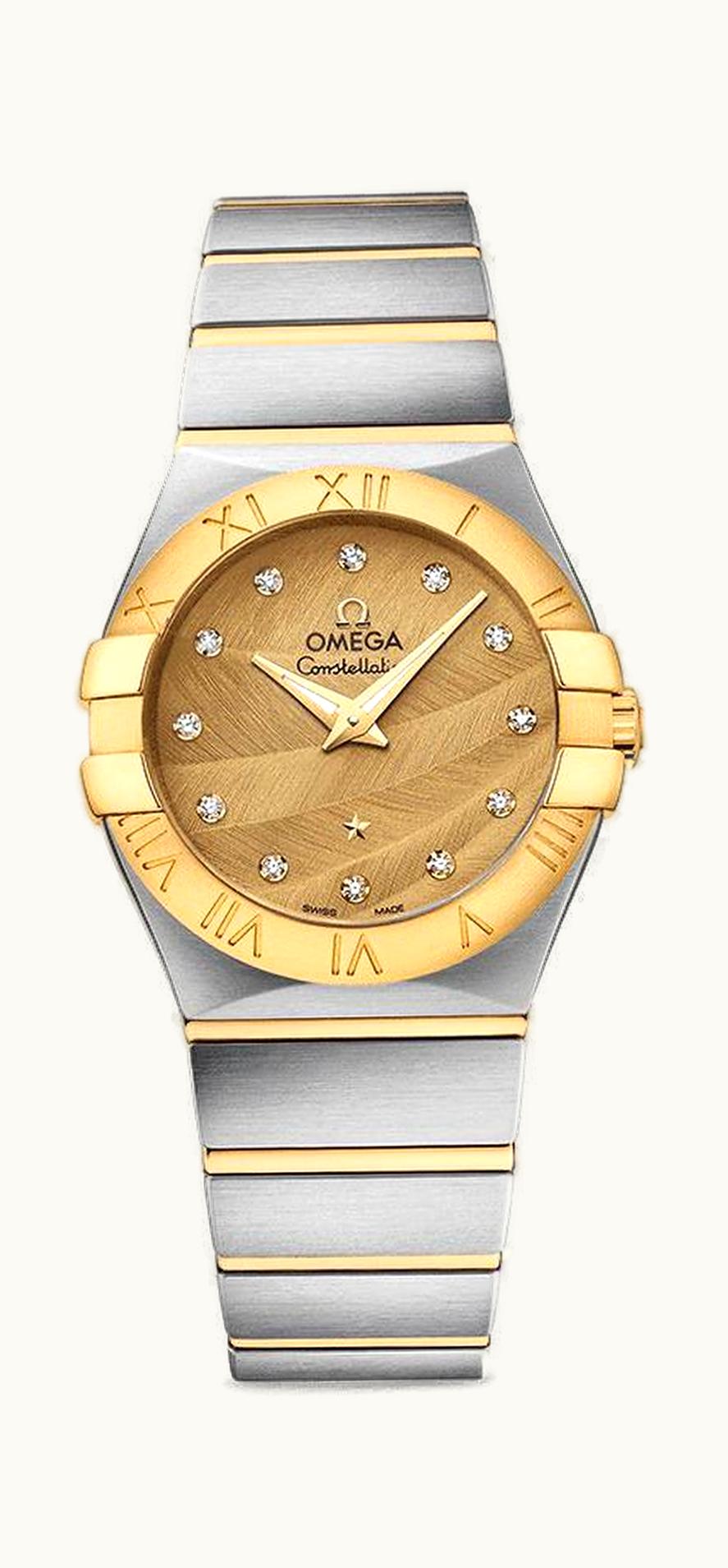 Omega Constellation Quartz 27 Brushed Stainless Steel / Yellow Gold / Champagne Feather