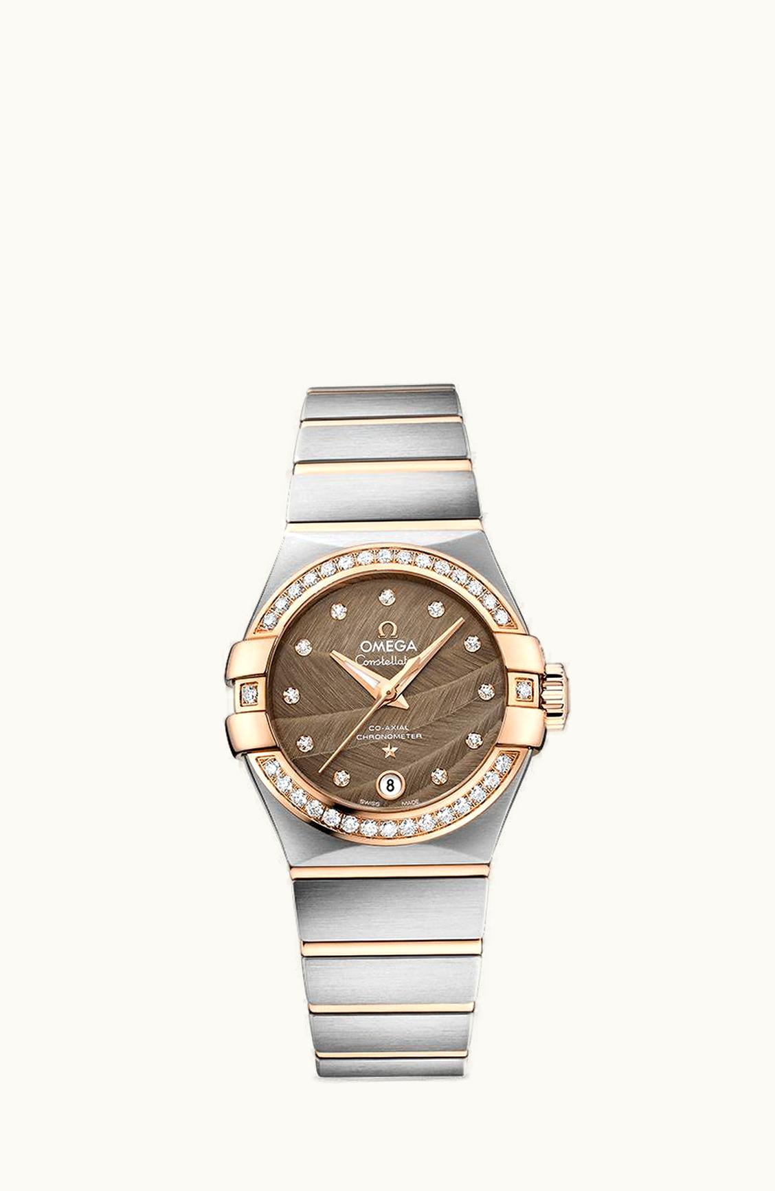 Omega Constellation Co-Axial 27 Brushed Stainless Steel / Red Gold / Diamond / Brown Feather