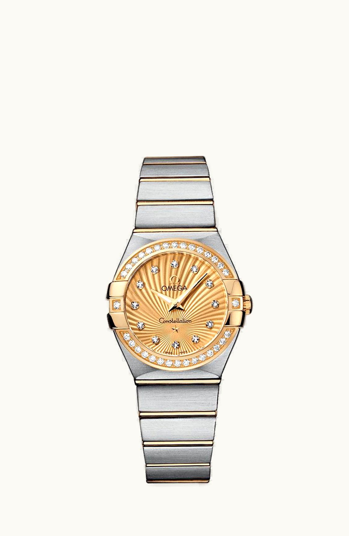 Omega Constellation Quartz 27 Brushed Stainless Steel / Yellow Gold / Diamond / Champagne Supernova