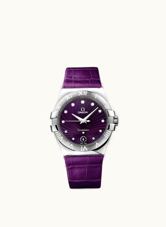 Omega Constellation Quartz 35 Stainless Steel / Purple Supernova / Alligator