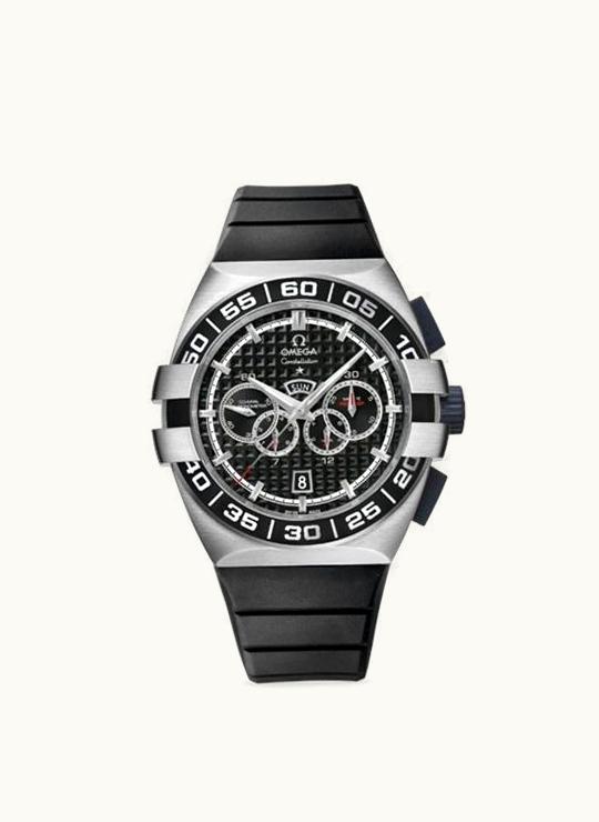 Omega Constellation Co-Axial 44 Chronograph Double Eagle Four Counters Stainless Steel / Black / Rubber