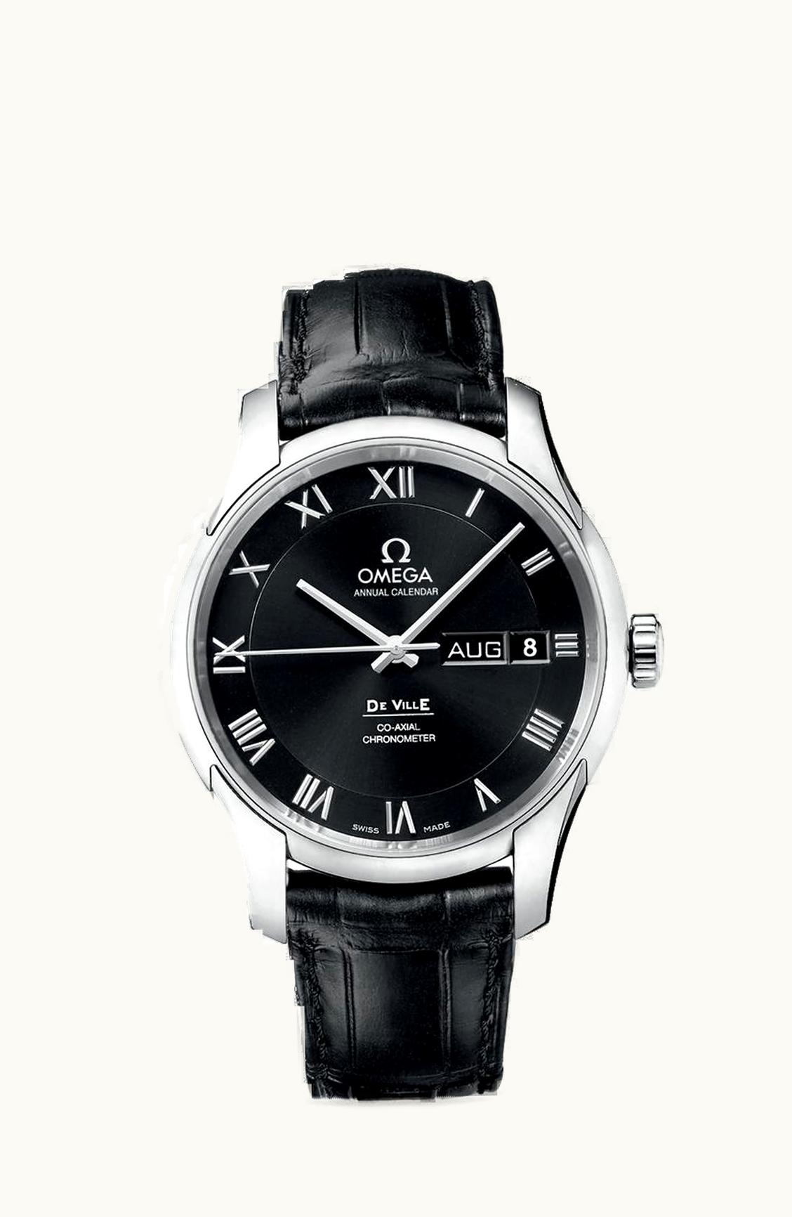 Omega De Ville Co-Axial Annual Calendar Stainless Steel / Black / Alligator