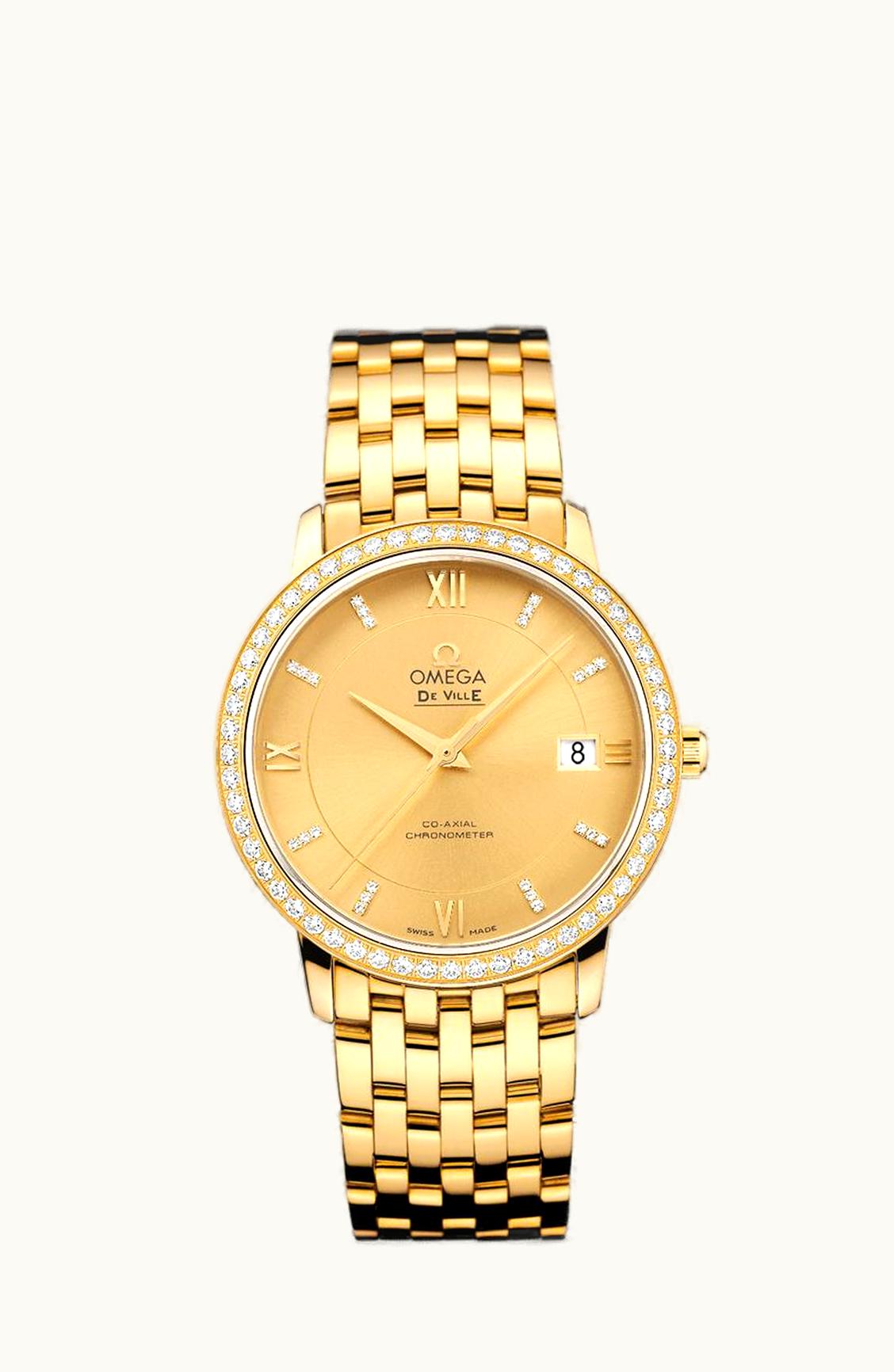 Omega De Ville Prestige Co-Axial 36.8 Yellow Gold / Champagne / Diamond / Bracelet