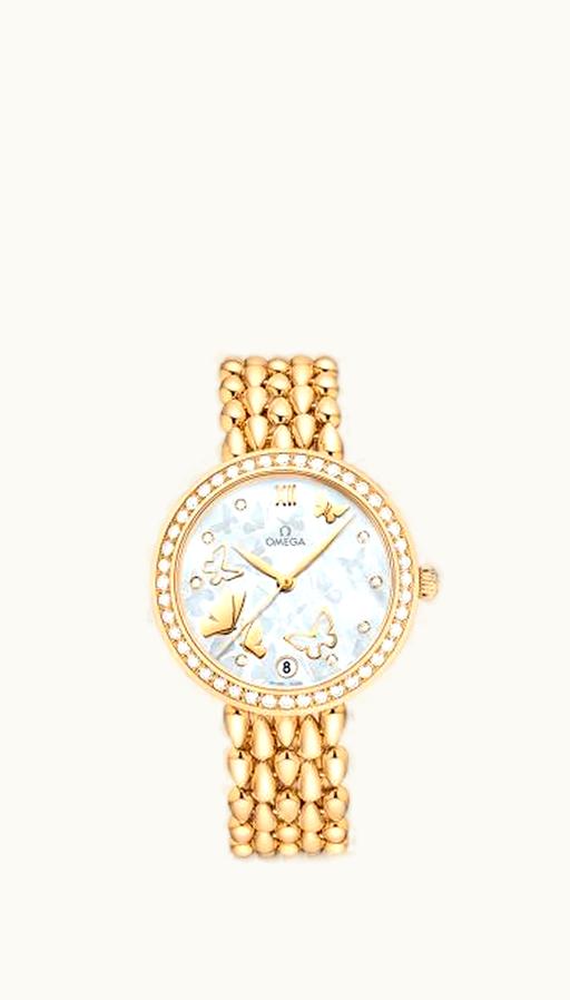 Omega De Ville Prestige Dewdrop Co-Axial 32.7 Yellow Gold / MOP Butterfly / Diamond / Bracelet