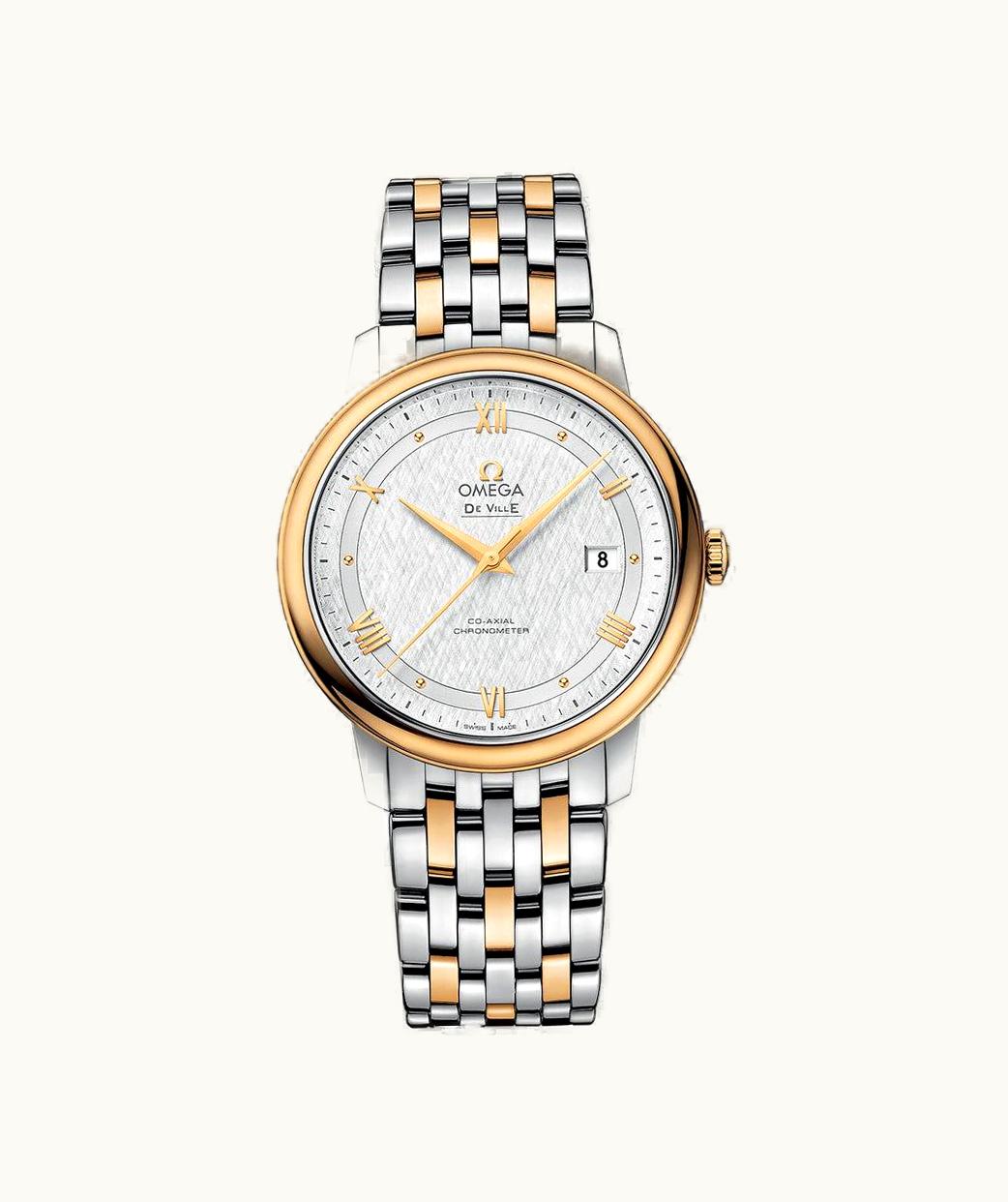 Omega De Ville Prestige Co-Axial 39.5 Stainless Steel / Yellow Gold / Vintage Silk Silver / Bracelet