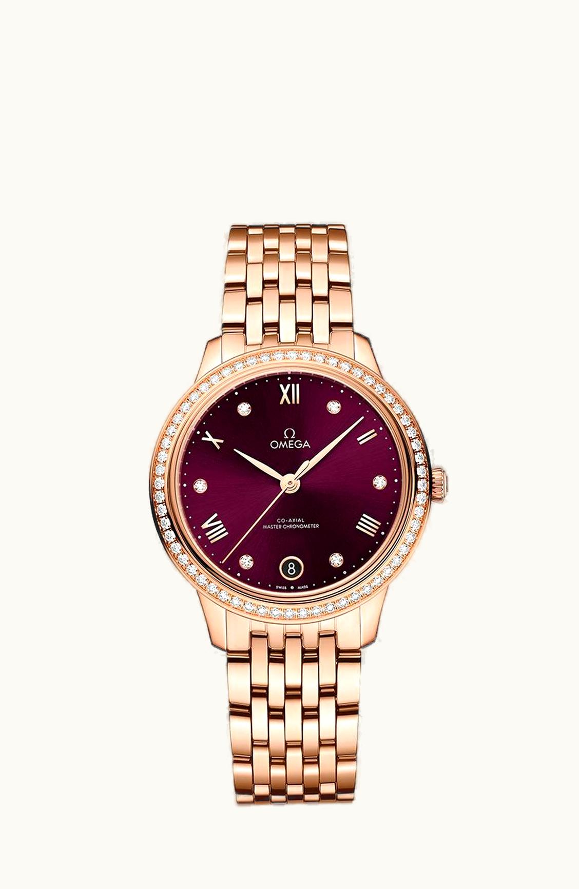 Omega De Ville Master Chronometer 34 Sedna Gold - Diamond / Burgundy - Diamond / Bracelet