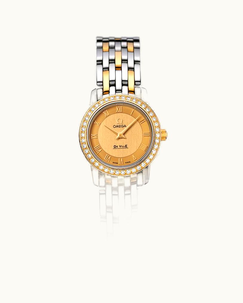 Omega De Ville Prestige Quartz 22 Stainless Steel / Yellow Gold / Diamond / Champagne / Bracelet