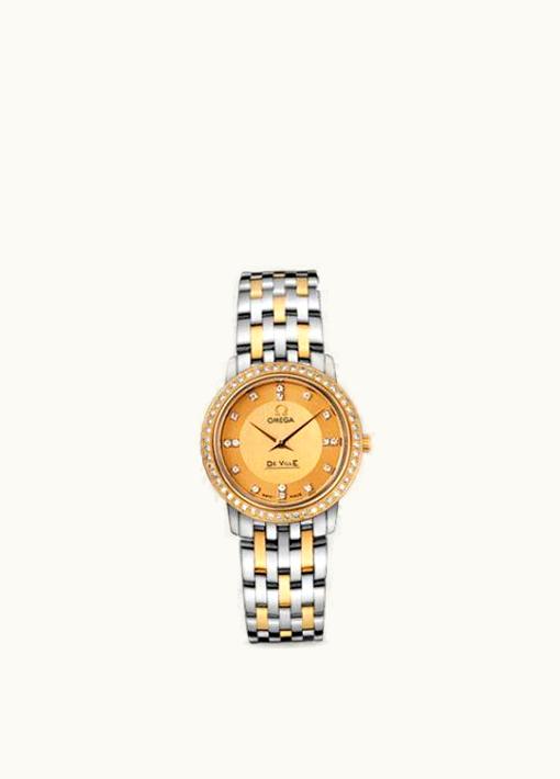 Omega De Ville Prestige Quartz 27 Stainless Steel / Yellow Gold / Diamond / Champagne / Bracelet