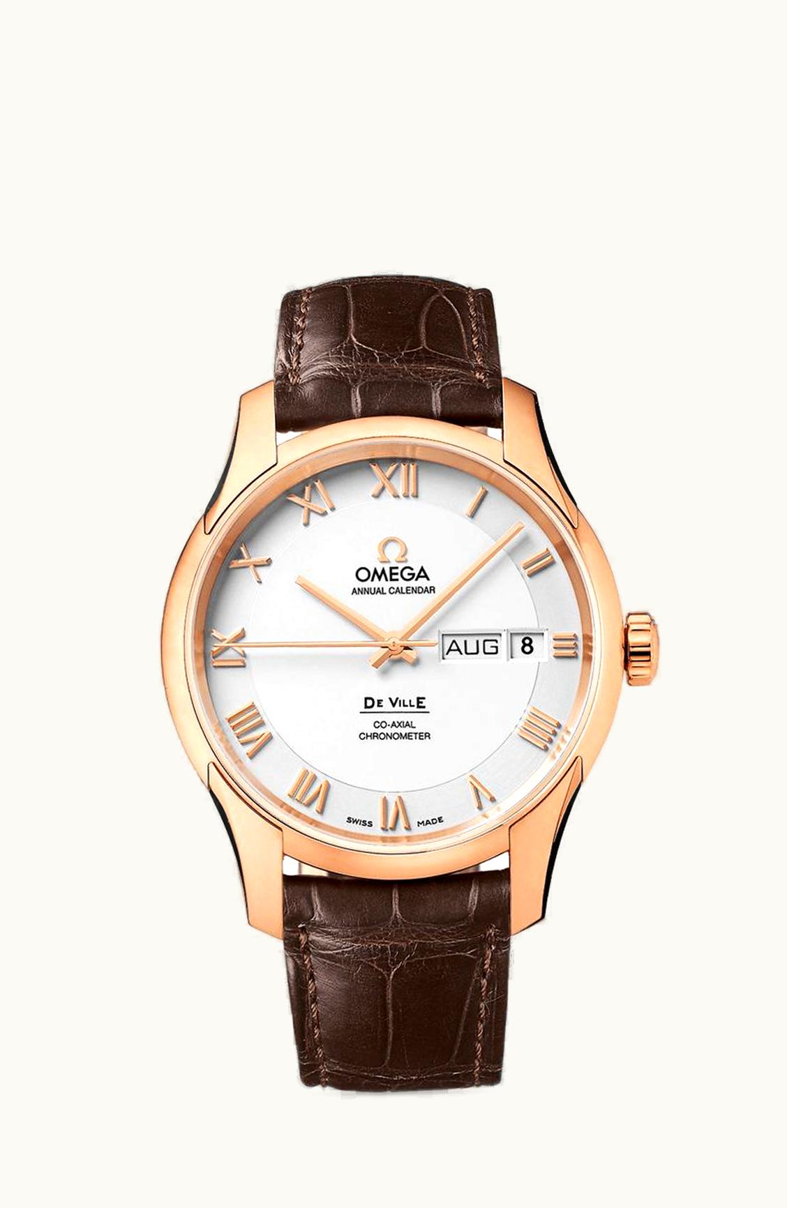 Omega De Ville Co-Axial Annual Calendar Red Gold / Silver / Alligator