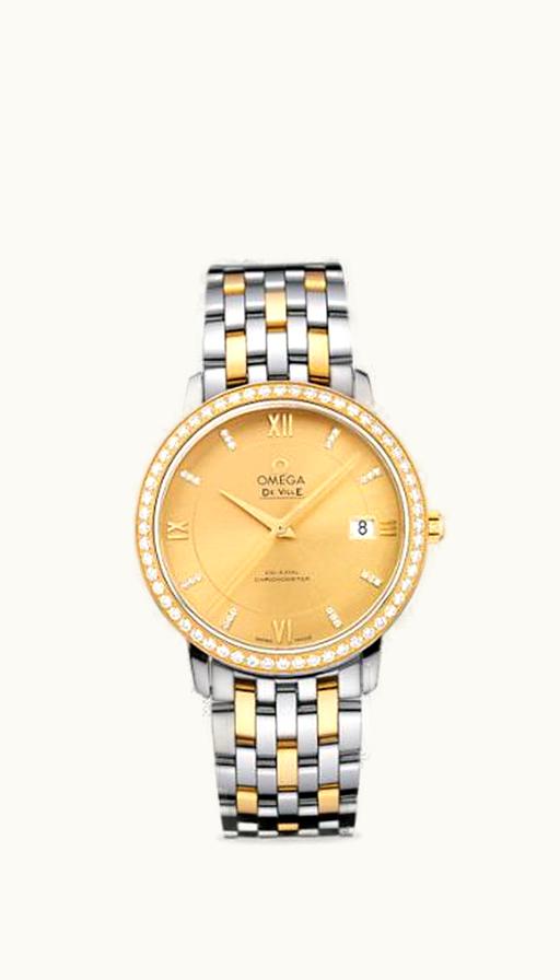 Omega De Ville Prestige Co-Axial 36.8 Stainless Steel / Yellow Gold / Champagne / Diamond / Bracelet