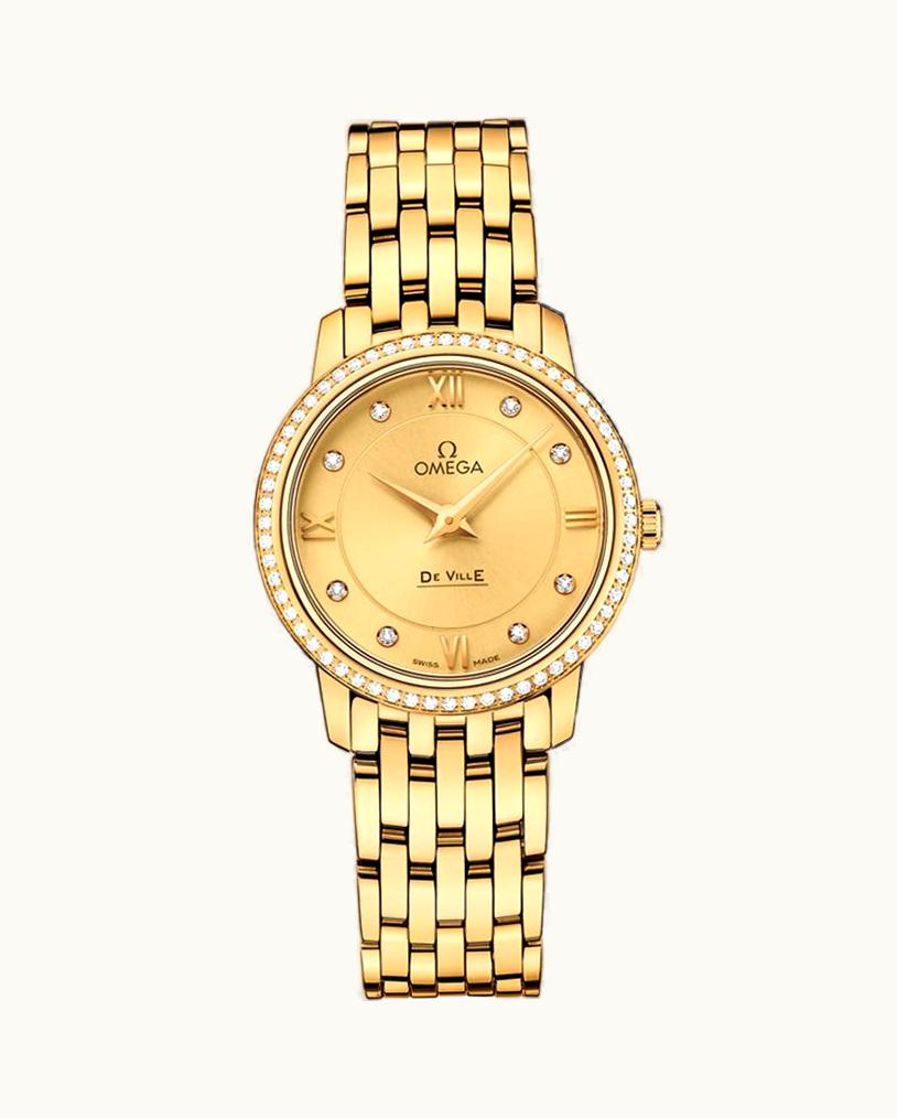 Omega De Ville Prestige Quartz 27.4 Yellow Gold / Champagne-Diamond / Bracelet
