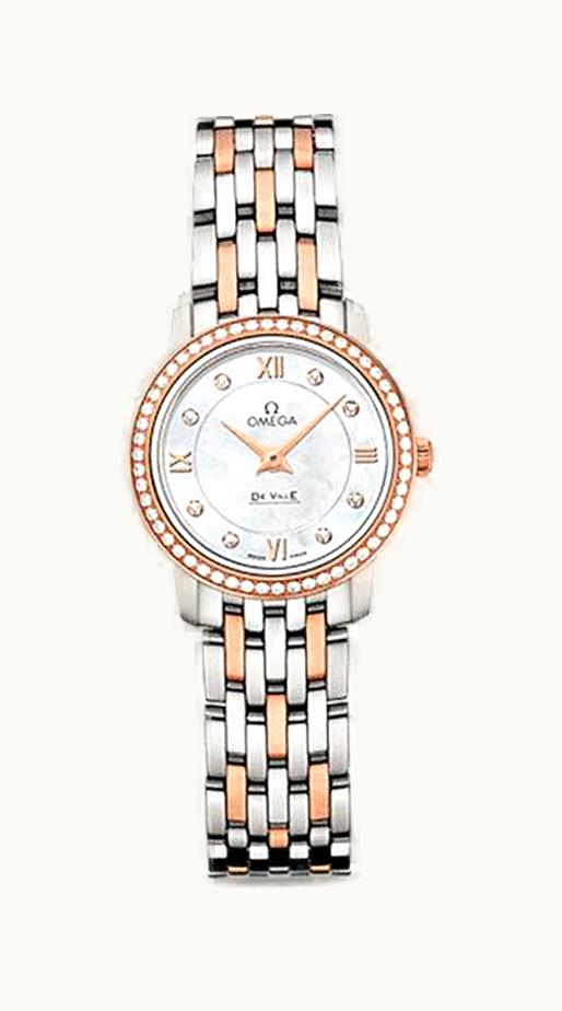 Omega De Ville Prestige Quartz 24.4 Stainless Steel / Red Gold / Diamond / MOP / Bracelet
