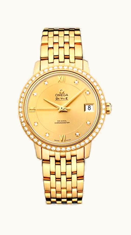 Omega De Ville Prestige Co-Axial 32.7 Yellow Gold / Diamond / Champagne / Bracelet