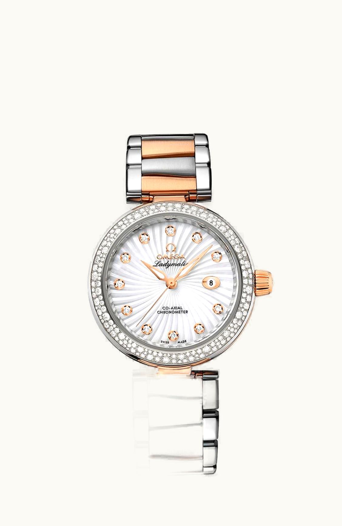 Omega LadyMatic Co-Axial 34 Stainless Steel / Red Gold / Diamond / MOP / Bracelet