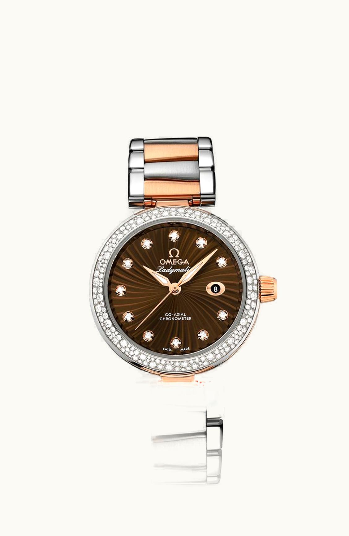 Omega LadyMatic Co-Axial 34 Stainless Steel / Red Gold / Diamond / Brown / Bracelet