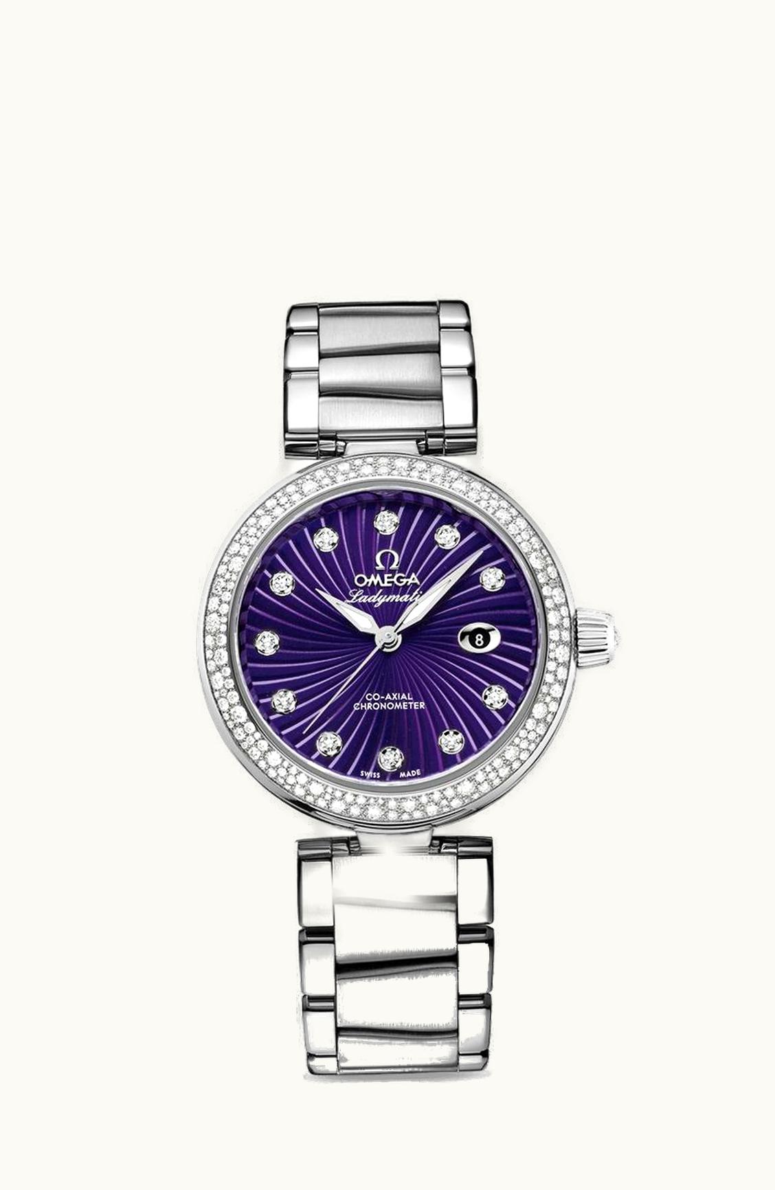 Omega LadyMatic Co-Axial 34 Stainless Steel / Diamond / Purple / Bracelet