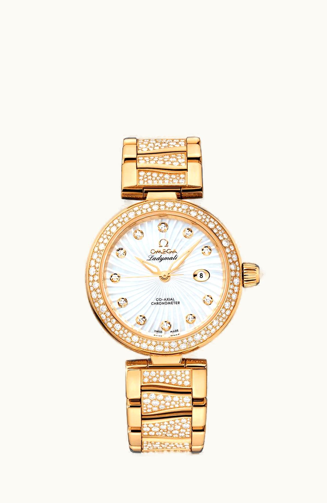 Omega LadyMatic Co-Axial 34 Yellow Gold / Diamond / MOP / Diamond Bracelet