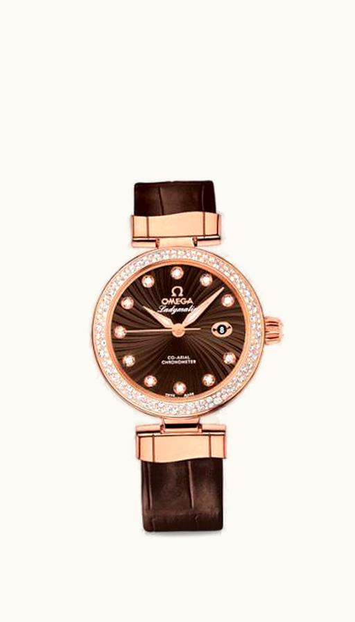 Omega LadyMatic Co-Axial 34 Red Gold / Diamond / Brown