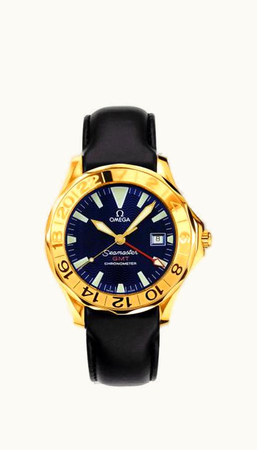 Omega Seamaster Diver 300M Automatic 41 GMT Yellow Gold / Blue / Leather