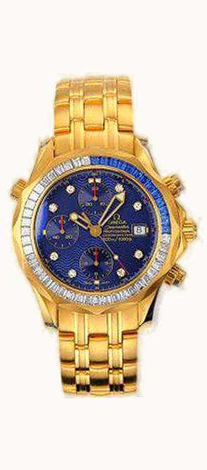 Omega Seamaster Diver 300M Automatic 41.5 Chronograph Yellow Gold / Diamond / Sapphire / Blue / Bracelet