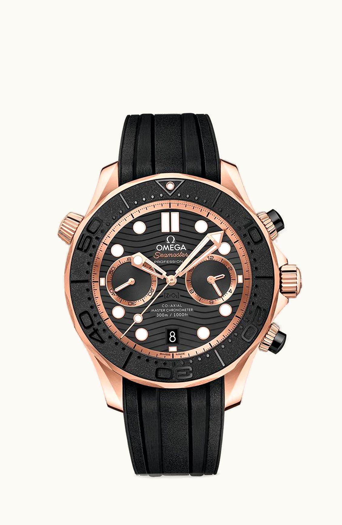 Omega Seamaster Diver 300M Master Co-Axial Chronograph 44 Sedna Gold / Black / Rubber