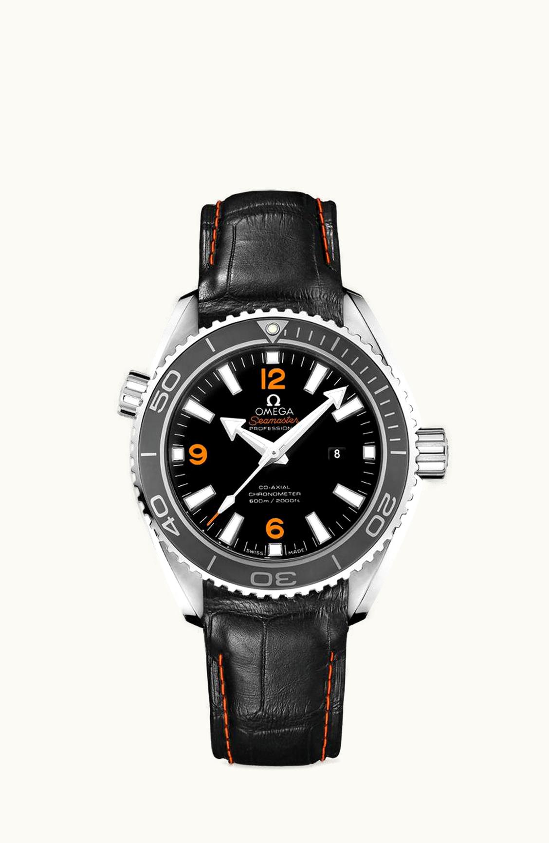 Omega Seamaster Planet Ocean 600M Co-Axial 37.5 Stainless Steel / Orange Numerals / Alligator