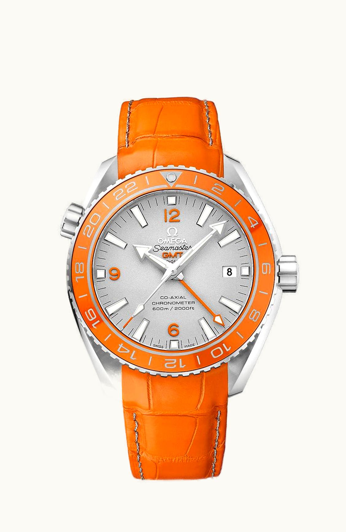 Omega Seamaster Planet Ocean 600M Co-Axial 43.5 GMT Platinum / Orange / Alligator