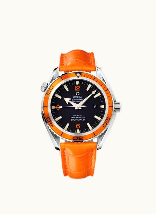 Omega Seamaster Planet Ocean 600M Co-Axial 45.5 Stainless Steel / Orange / Alligator
