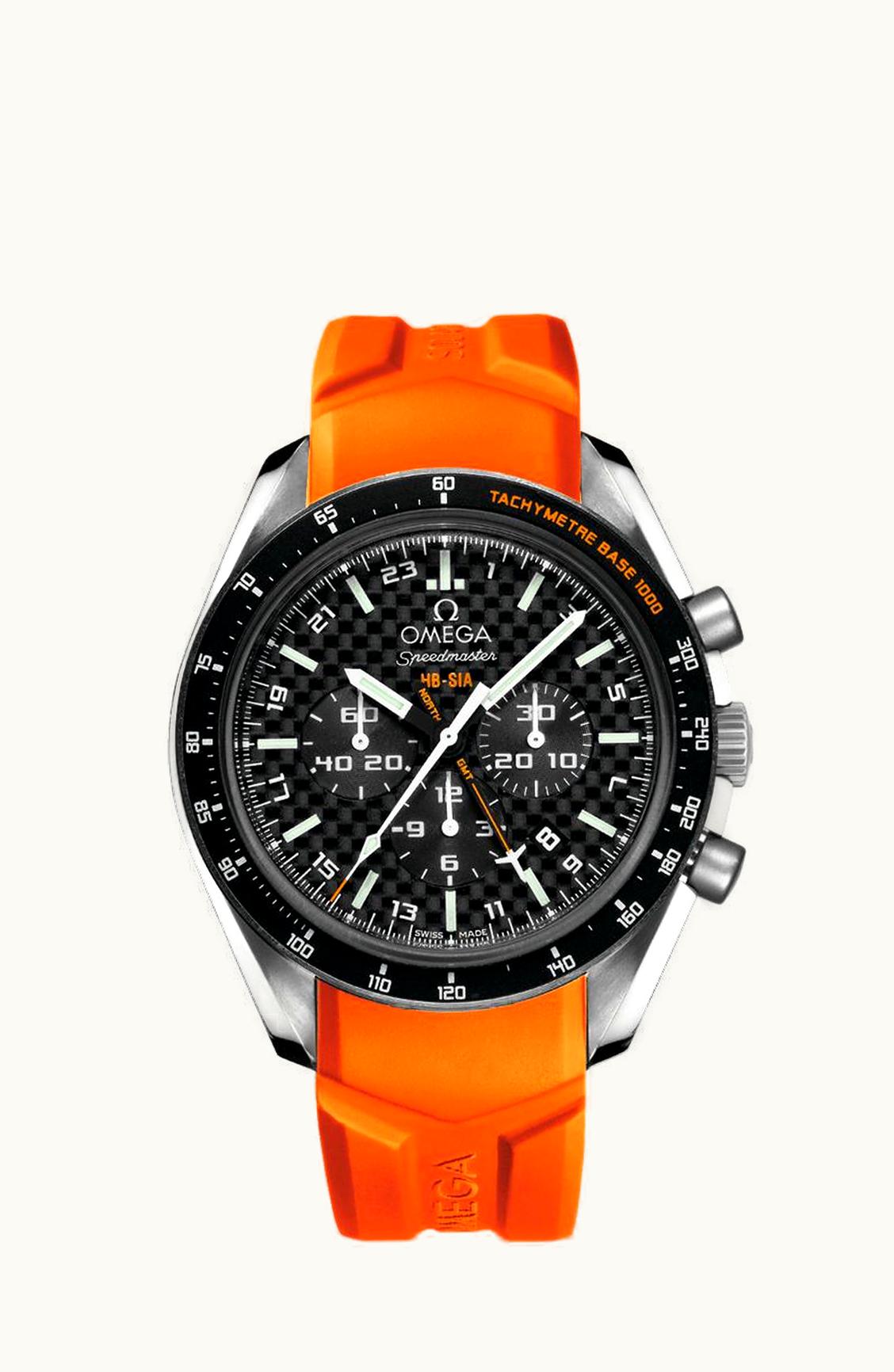 Omega Speedmaster HB-SIA Co-Axial GMT Titanium / Black Carbon / Orange Rubber