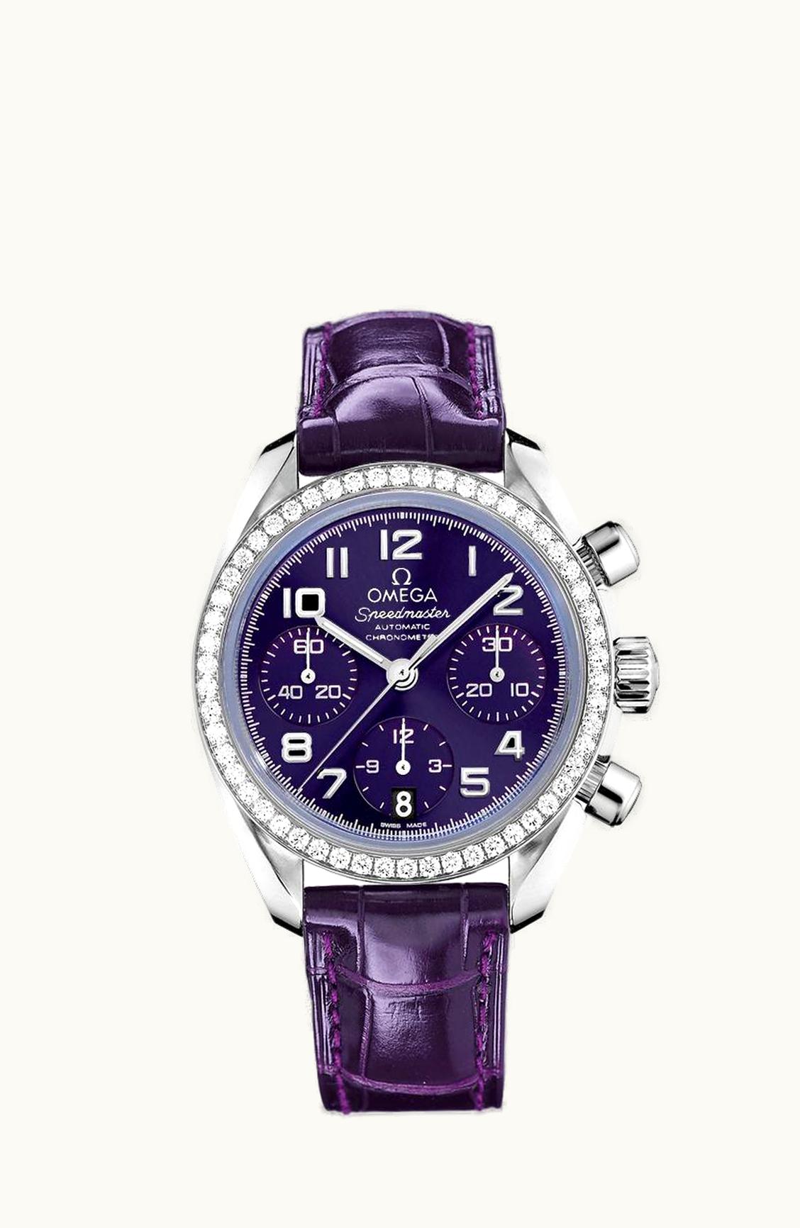 Omega Speedmaster Date 38 Stainless Steel / Diamond / Purple