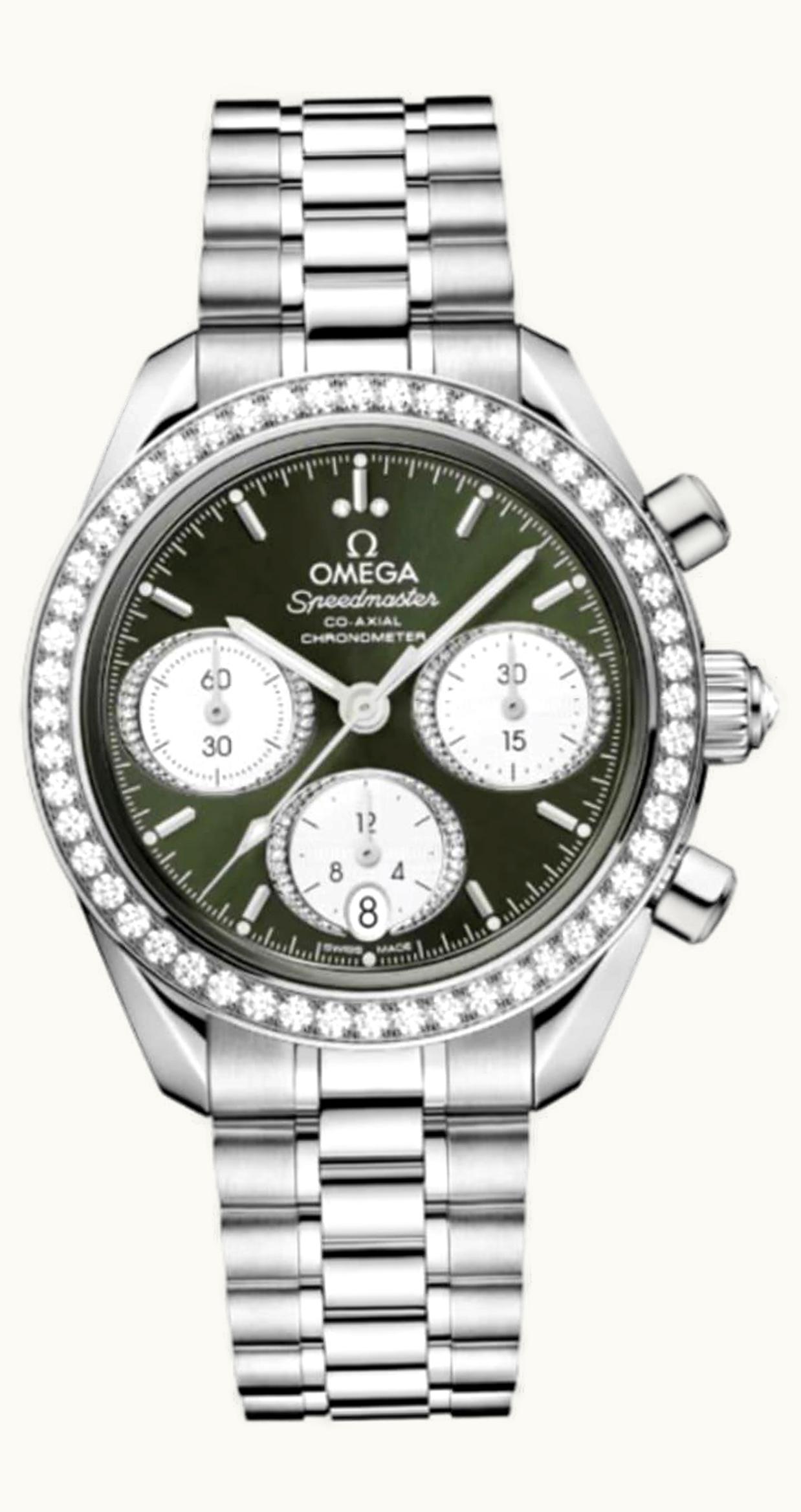 Omega Speedmaster Date 38 Stainless Steel - Diamond / Green / Bracelet