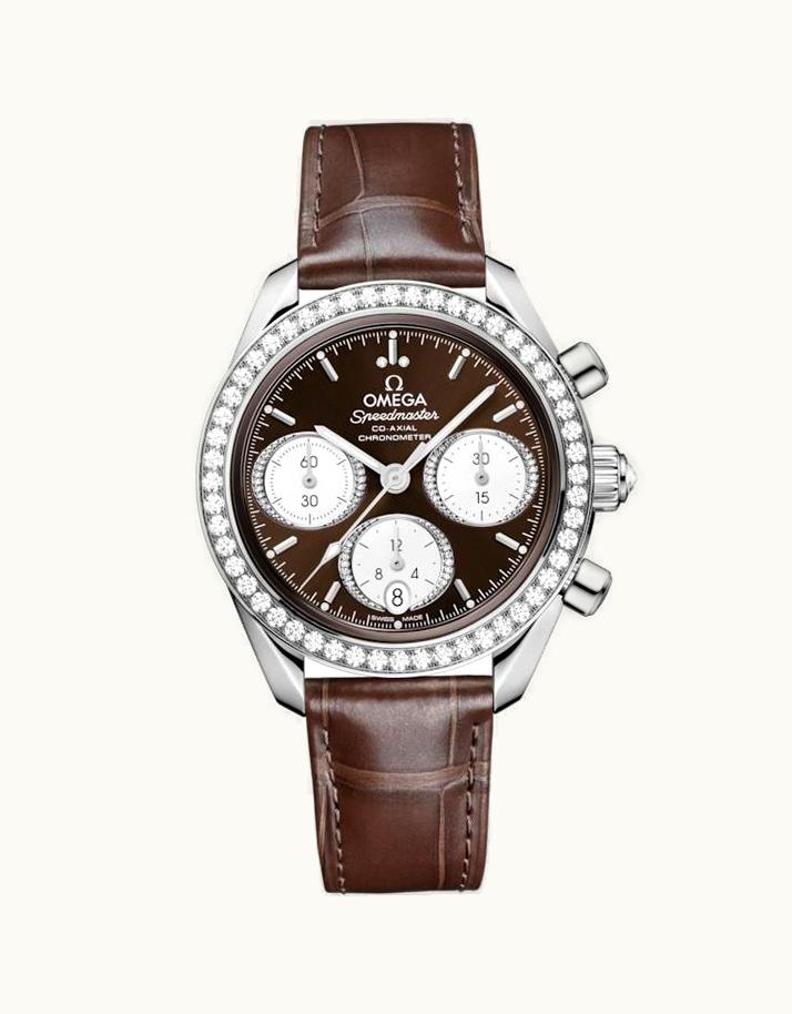 Omega Speedmaster Date 38 Stainless Steel - Diamond / Brown