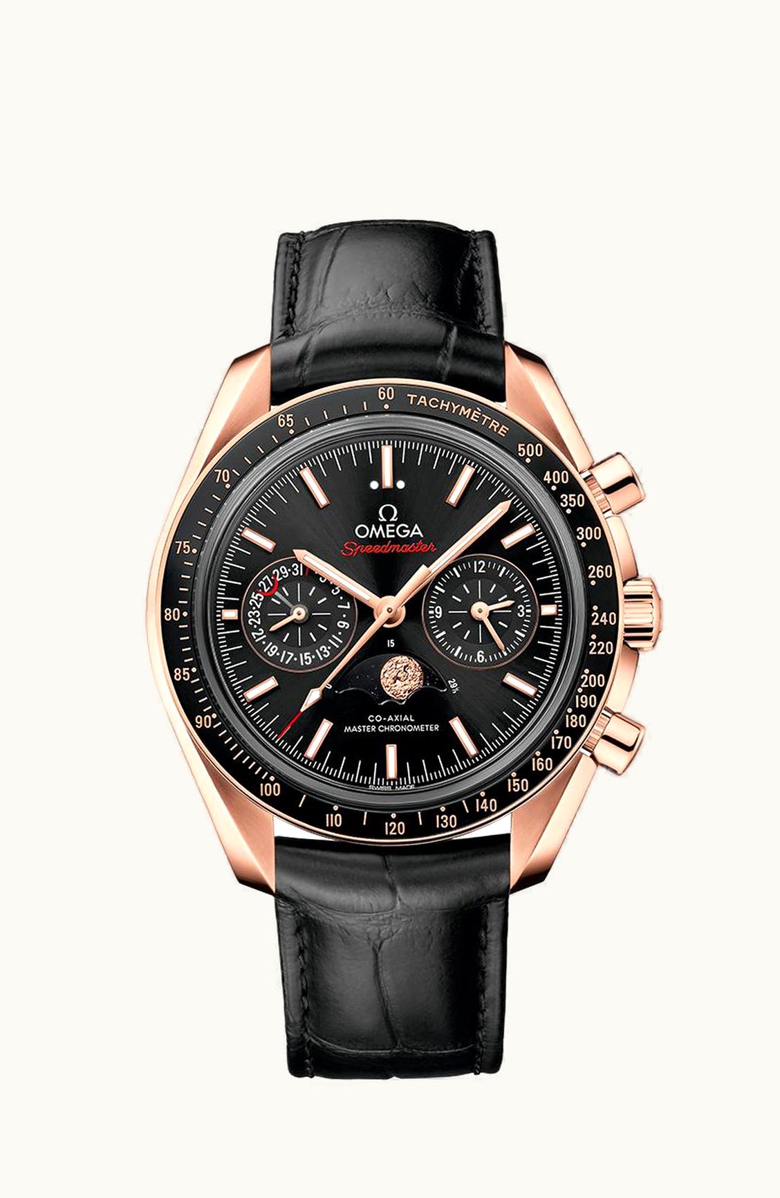 Omega Speedmaster Moonphase Chronograph Master Chronometer Sedna Gold / Black