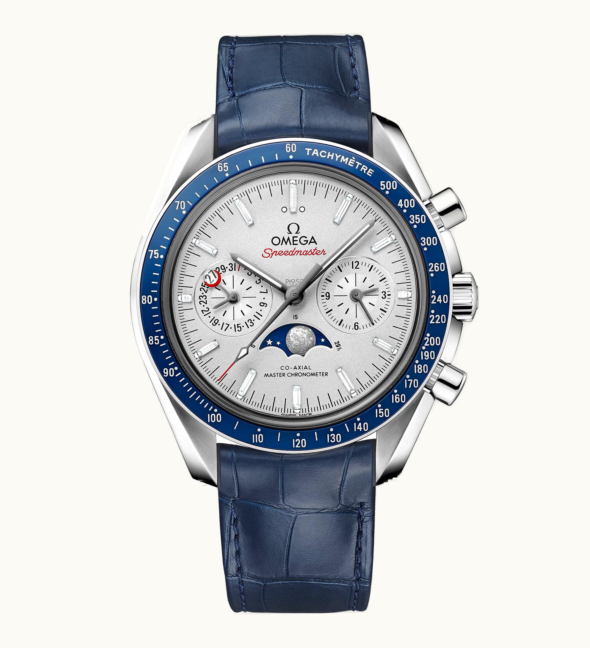Omega Speedmaster Moonphase Chronograph Master Chronometer Platinum / Silver