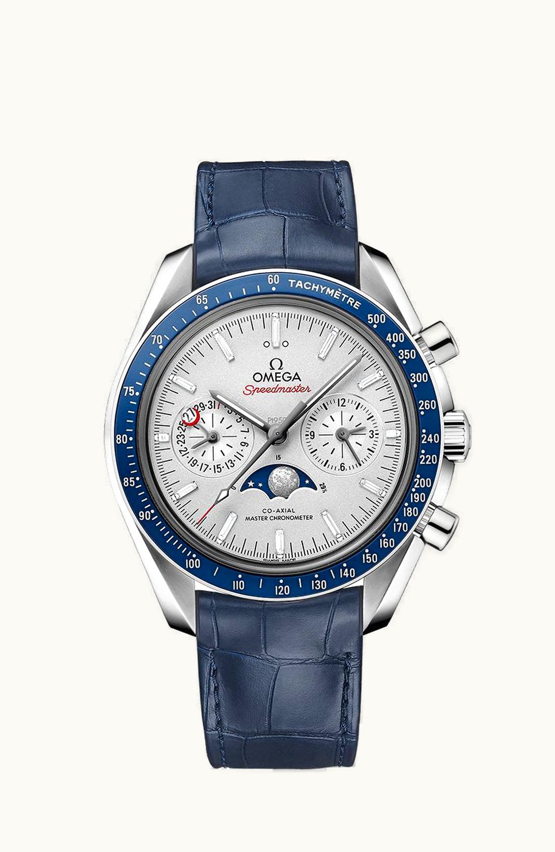 Omega Speedmaster Moonphase Chronograph Master Chronometer Platinum / Silver / Diamond
